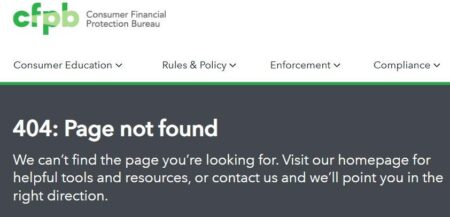 Consumer Financial Protection Bureau Adds Error Message To Home Page